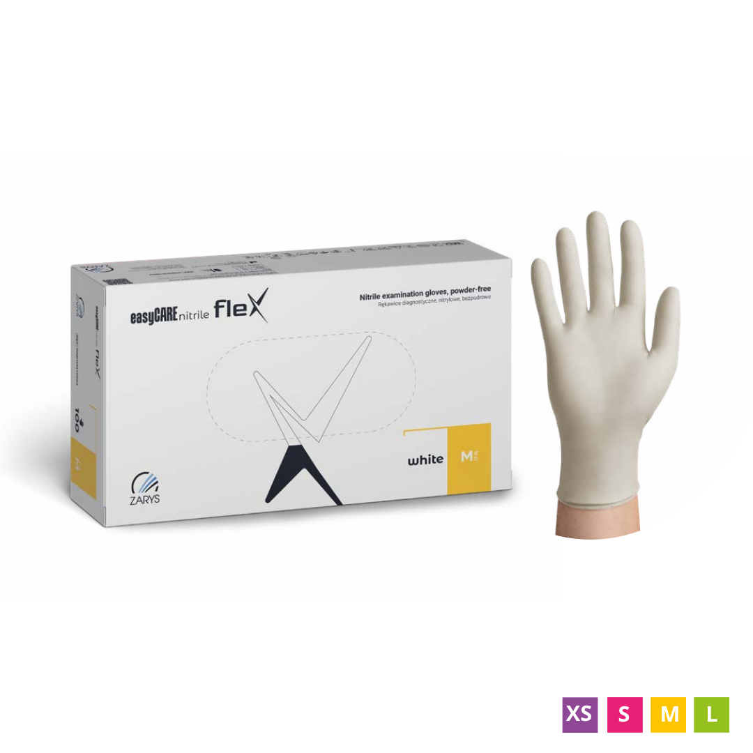 easyCARE Nitrile Flex Disposable Nitrile Gloves, Powder-Free, White, 100 pcs.