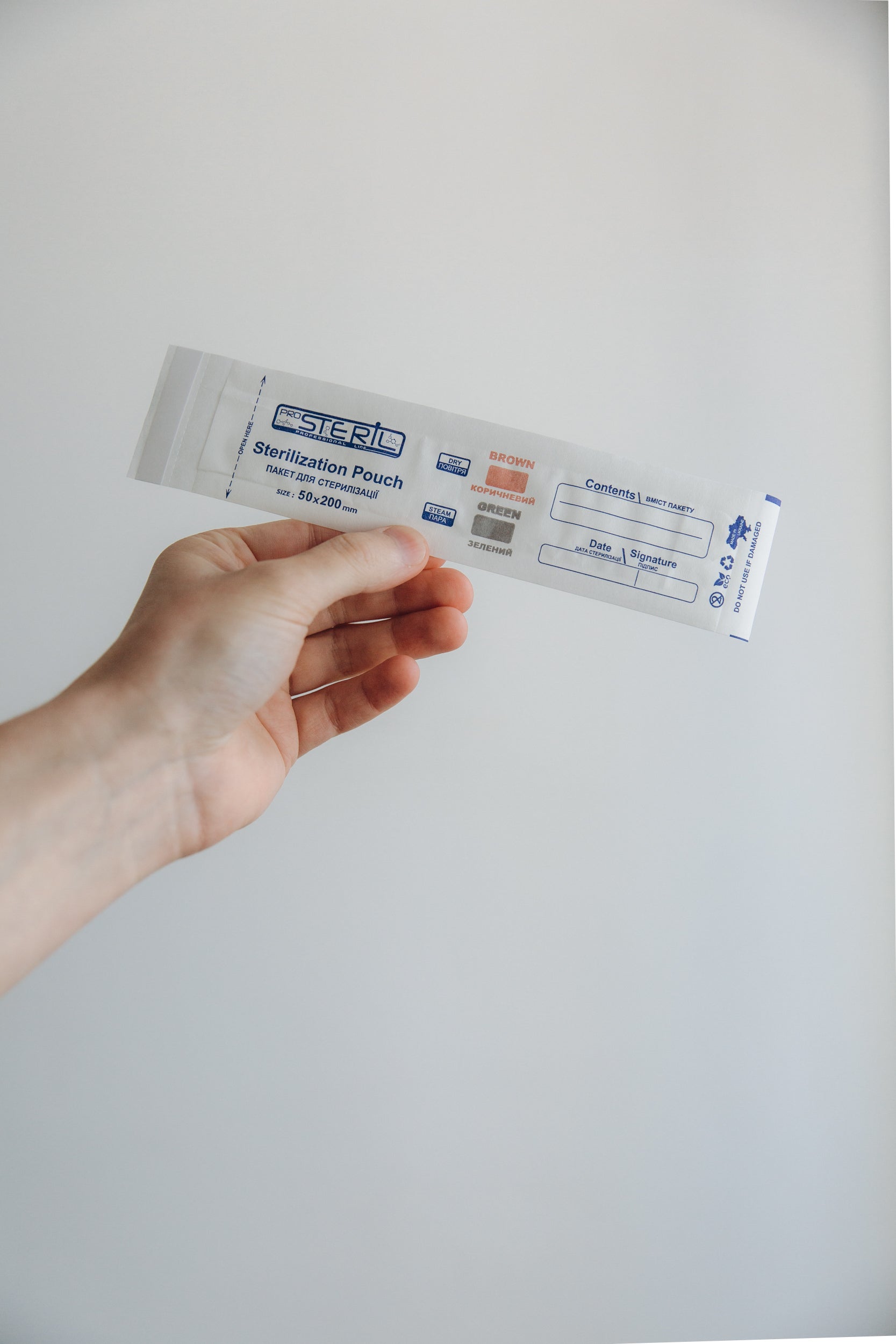 Sacs de stérilisation ProSteril pour stérilisation à l'air chaud et en autoclave, 50 x 200 mm, PKW, avec indicateur, blancs, 100 pièces.