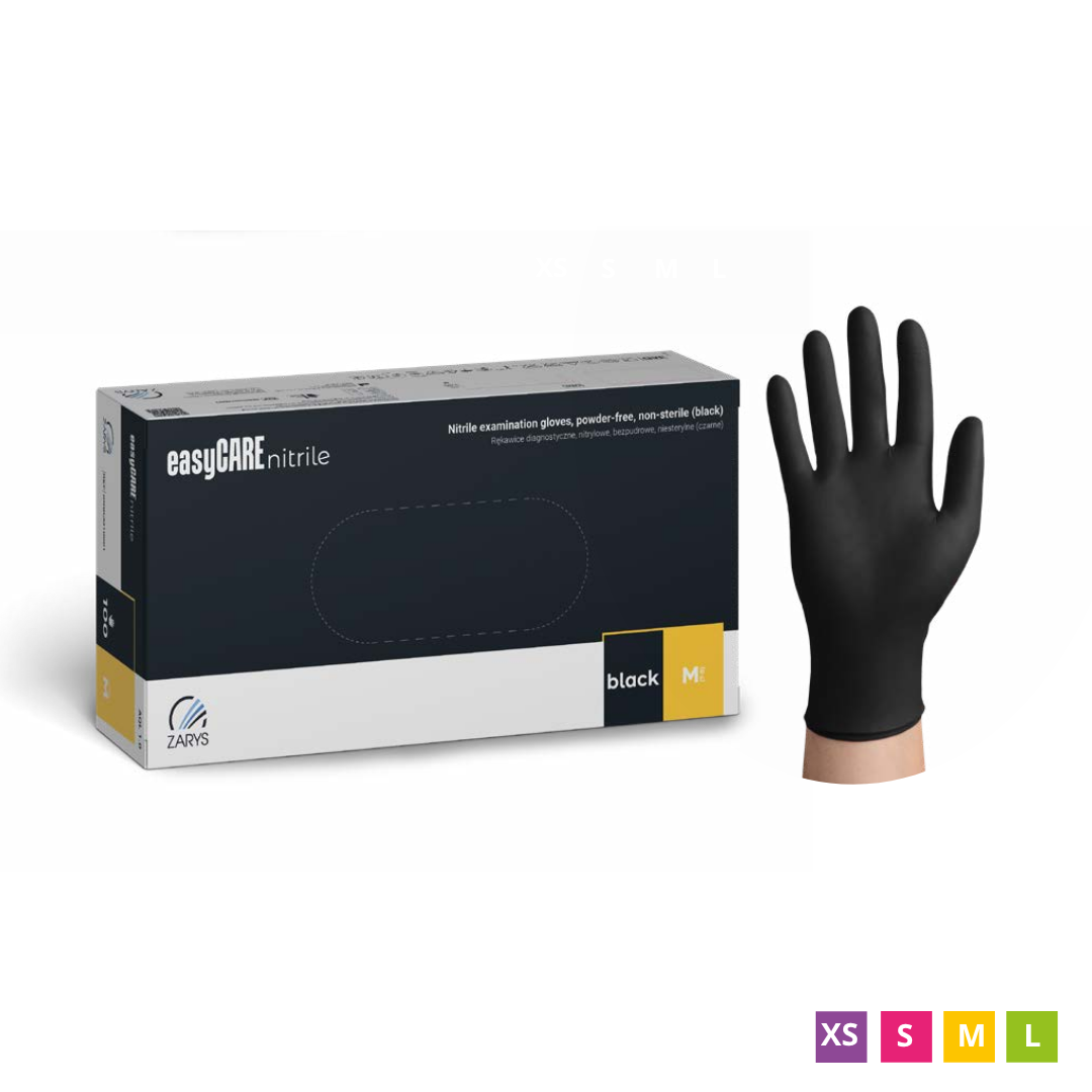Gants jetables en nitrile easyCARE, non poudrés, noirs, 100 pièces.