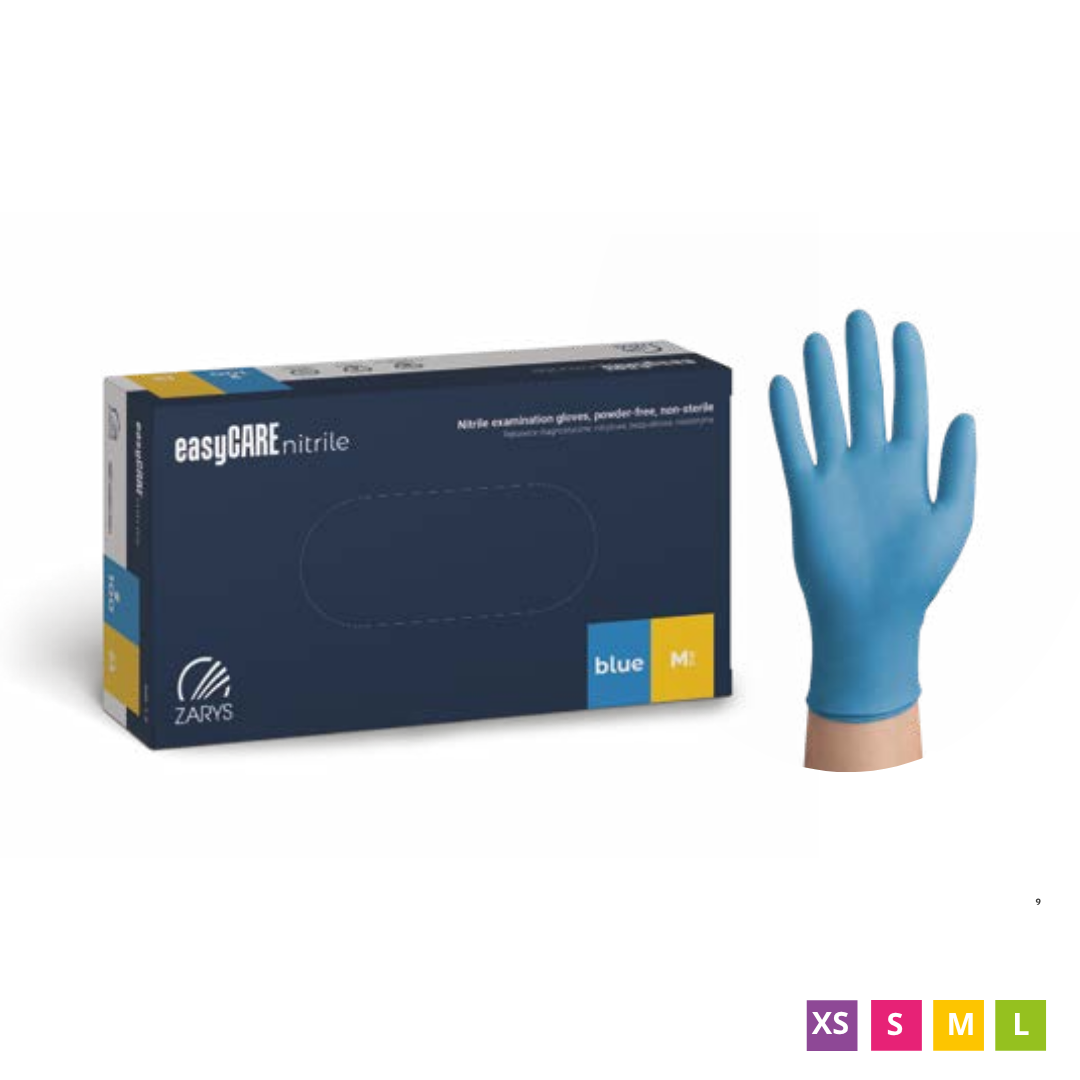 Gants jetables en nitrile easyCARE, non poudrés, bleus, 100 pièces.