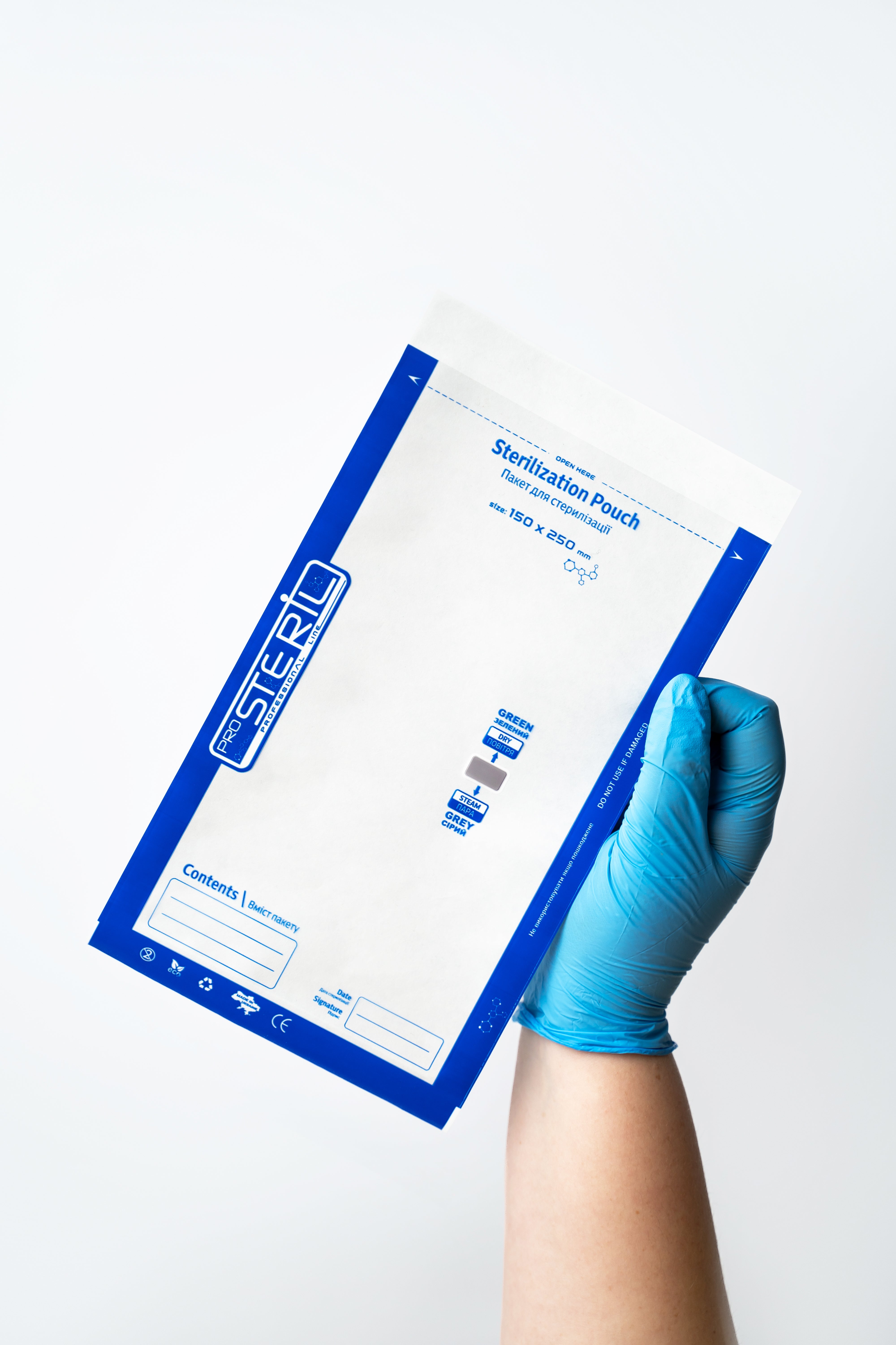 Sacs de stérilisation ProSteril pour stérilisation à l'air chaud et en autoclave, 150 x 250 mm, CPW, transparents avec indicateur, 100 pièces.