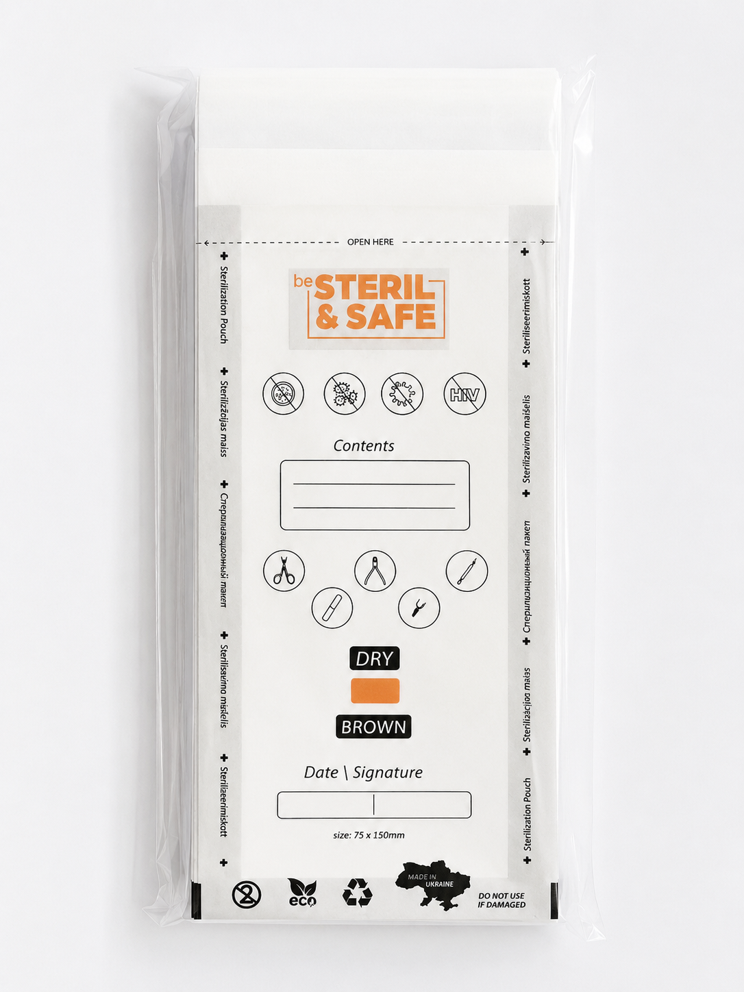 be STERIL&SAFE Dry Air Sterilization Bags 75x150mm CDW transparent with indicator 100pcs.