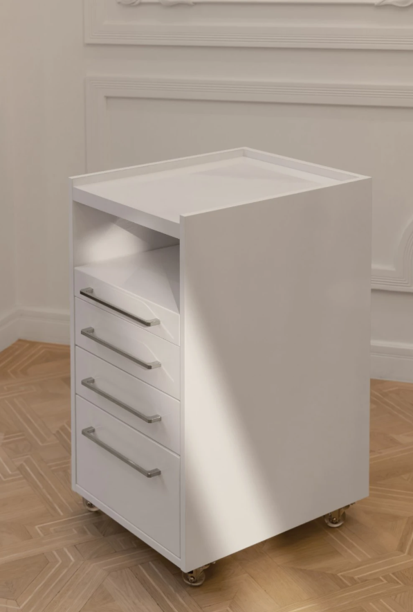 Armoire de podologie mobile Afinia avec poignées argentées