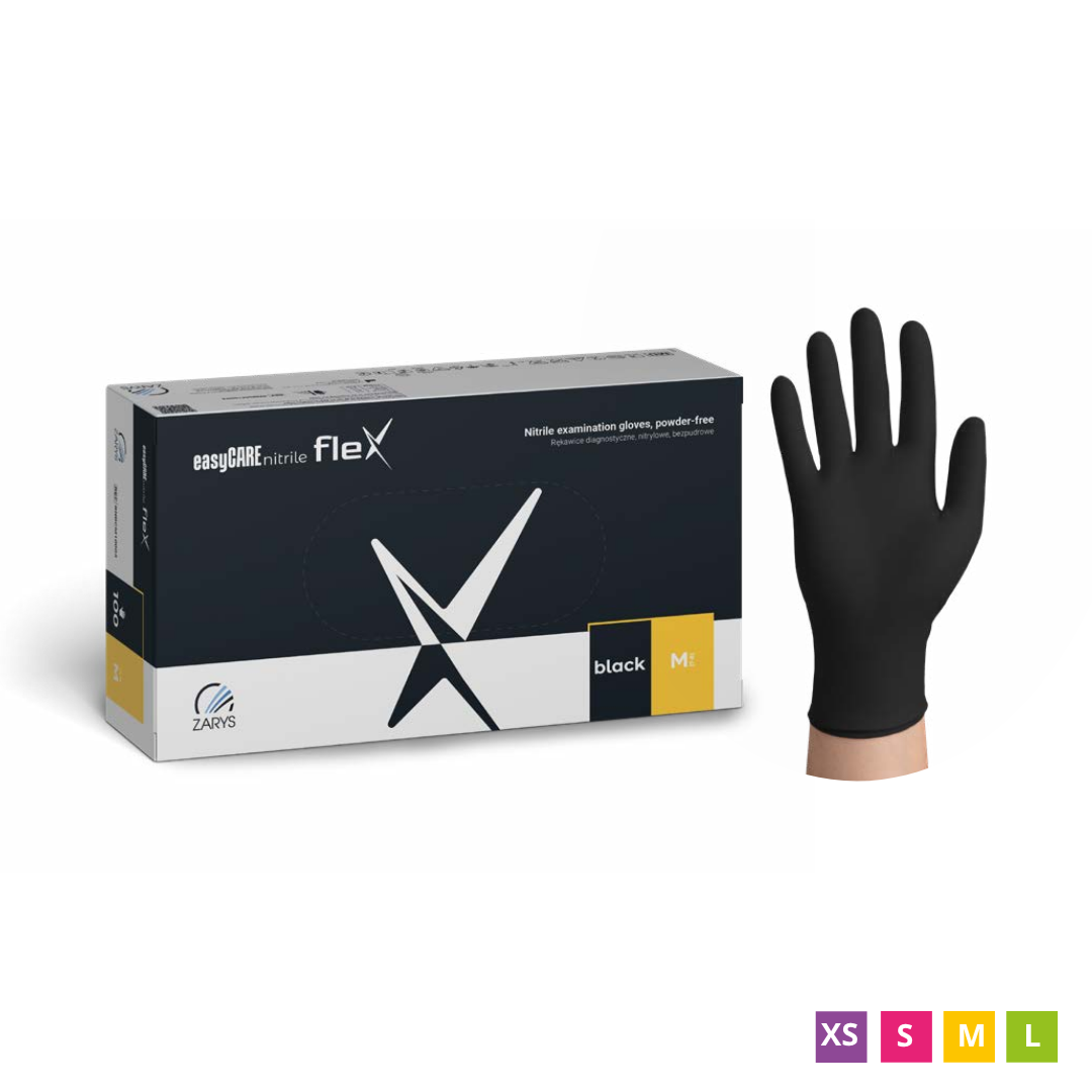 easyCARE Nitrile Flex Disposable Nitrile Gloves, Powder-Free, Black, 100 pcs.