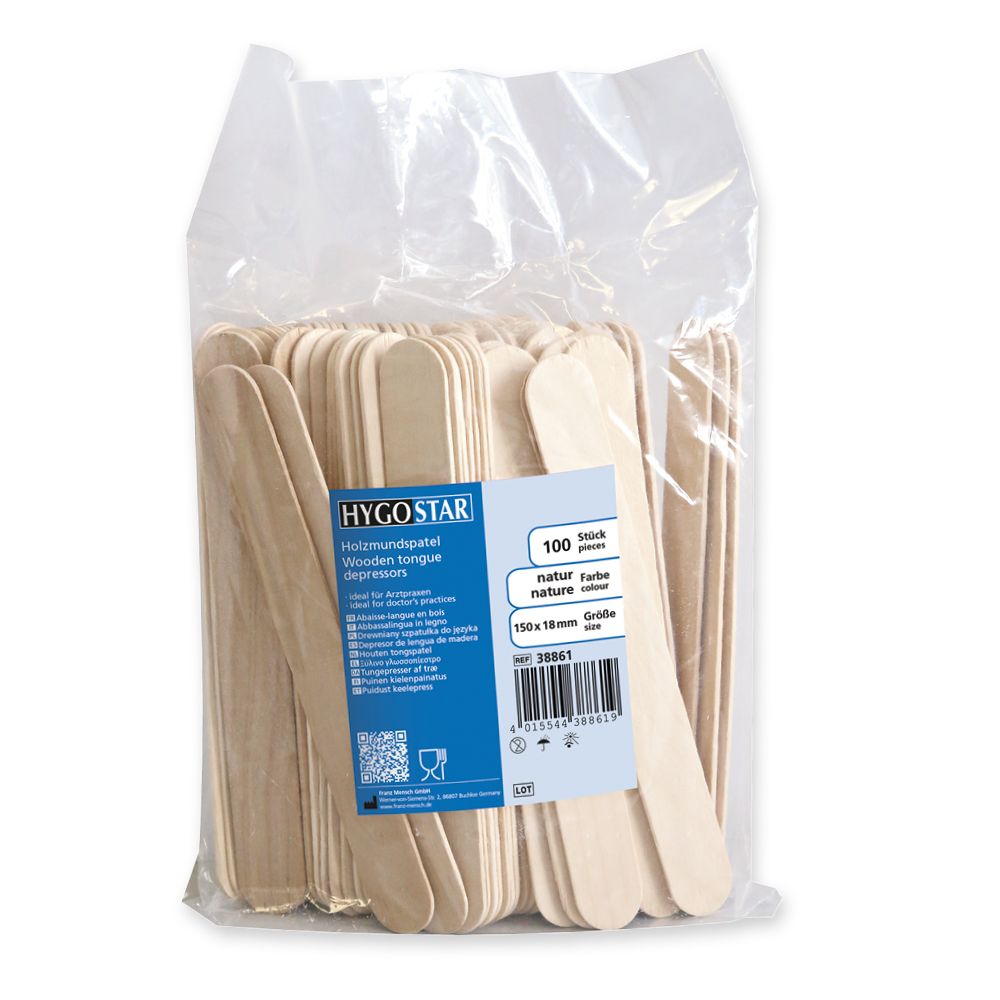 Spatules en bois ECO FRIENDLY en emballage souple, lot de 100 pièces.
