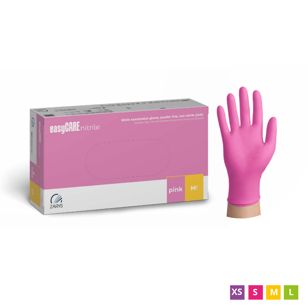 Gants jetables en nitrile easyCARE, non poudrés, roses, 100 pièces.