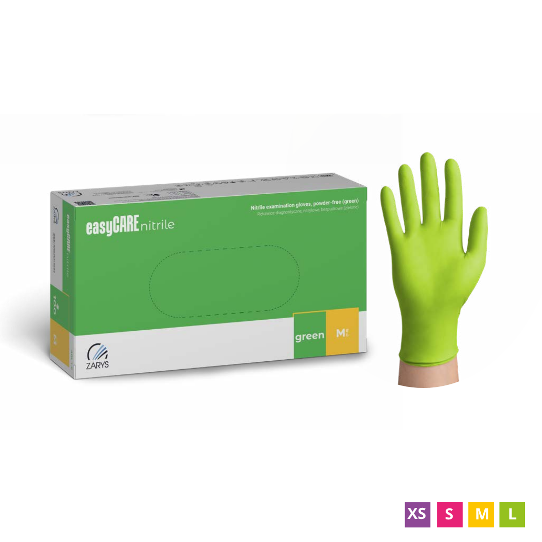 easyCARE Disposable Nitrile Gloves, Powder-Free, Green, 100 pcs.