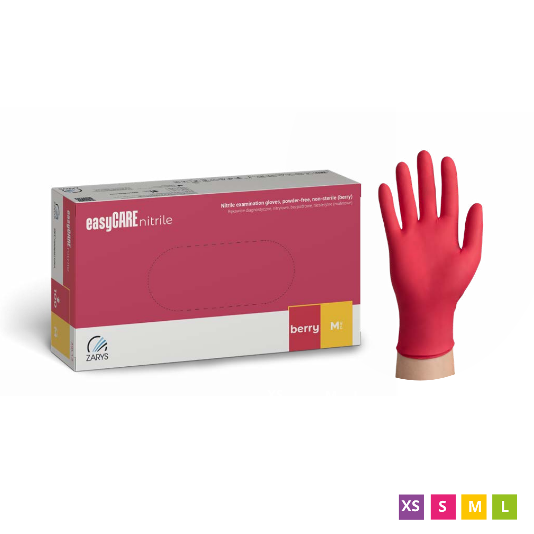 easyCARE Disposable Nitrile Gloves, Powder-Free, Purple-Red, 100 pcs.