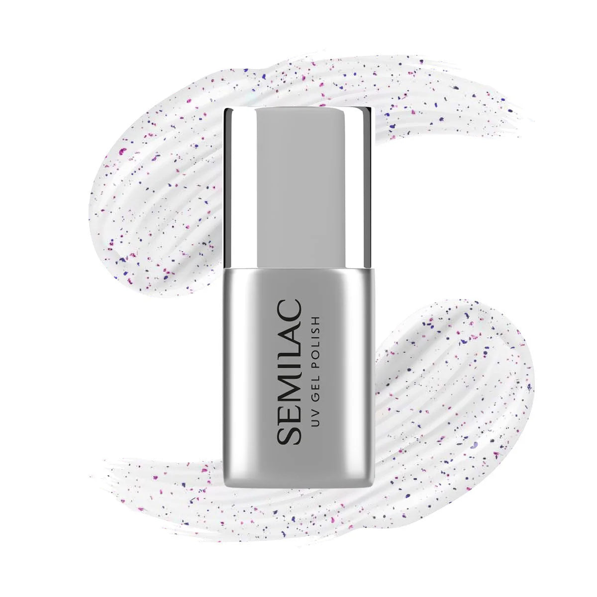 Semilac Top No Wipe, paillettes bleues et violettes scintillantes, T15, 7 ml