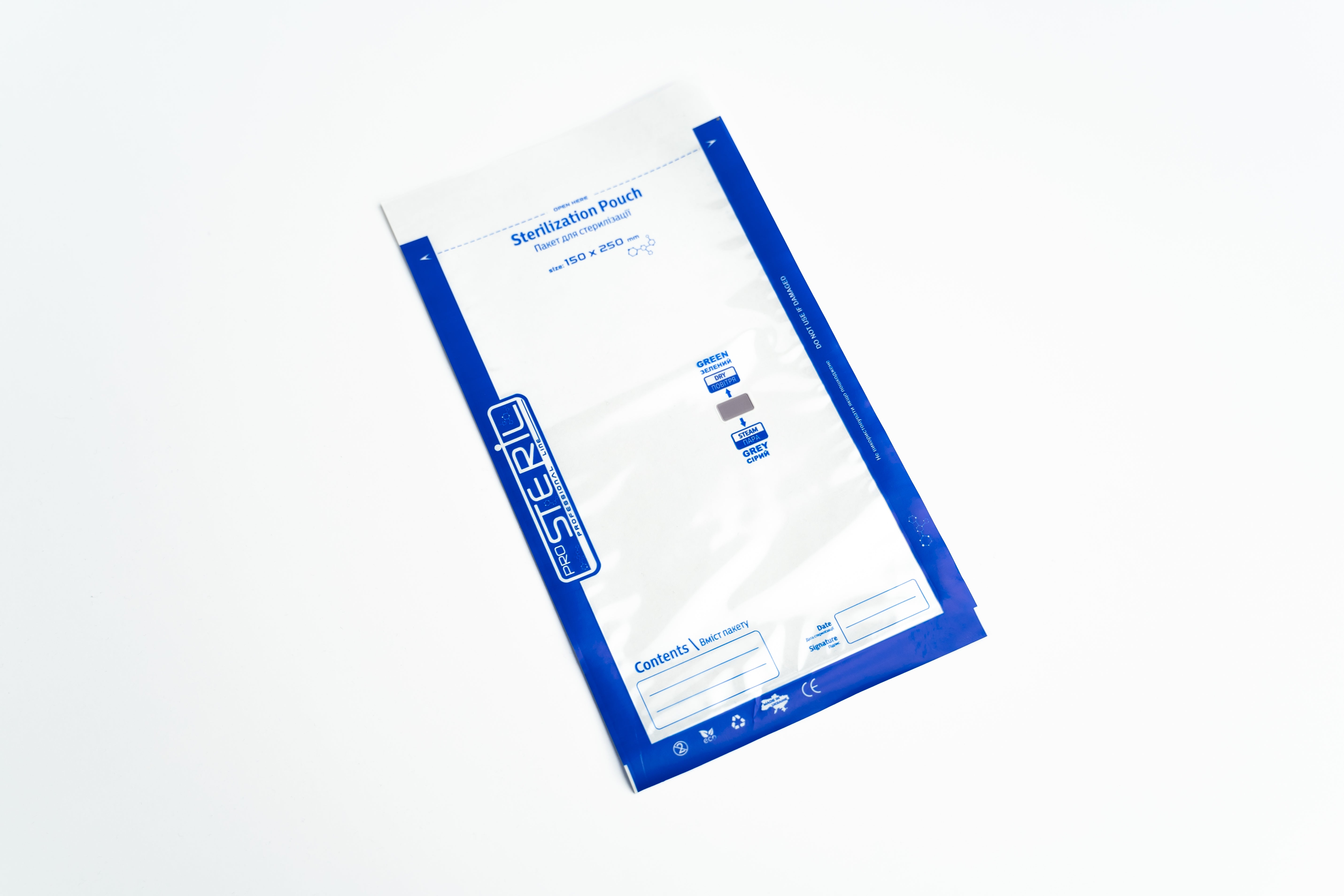 Sacs de stérilisation ProSteril pour stérilisation à l'air chaud et en autoclave, 150 x 250 mm, CPW, transparents avec indicateur, 100 pièces.