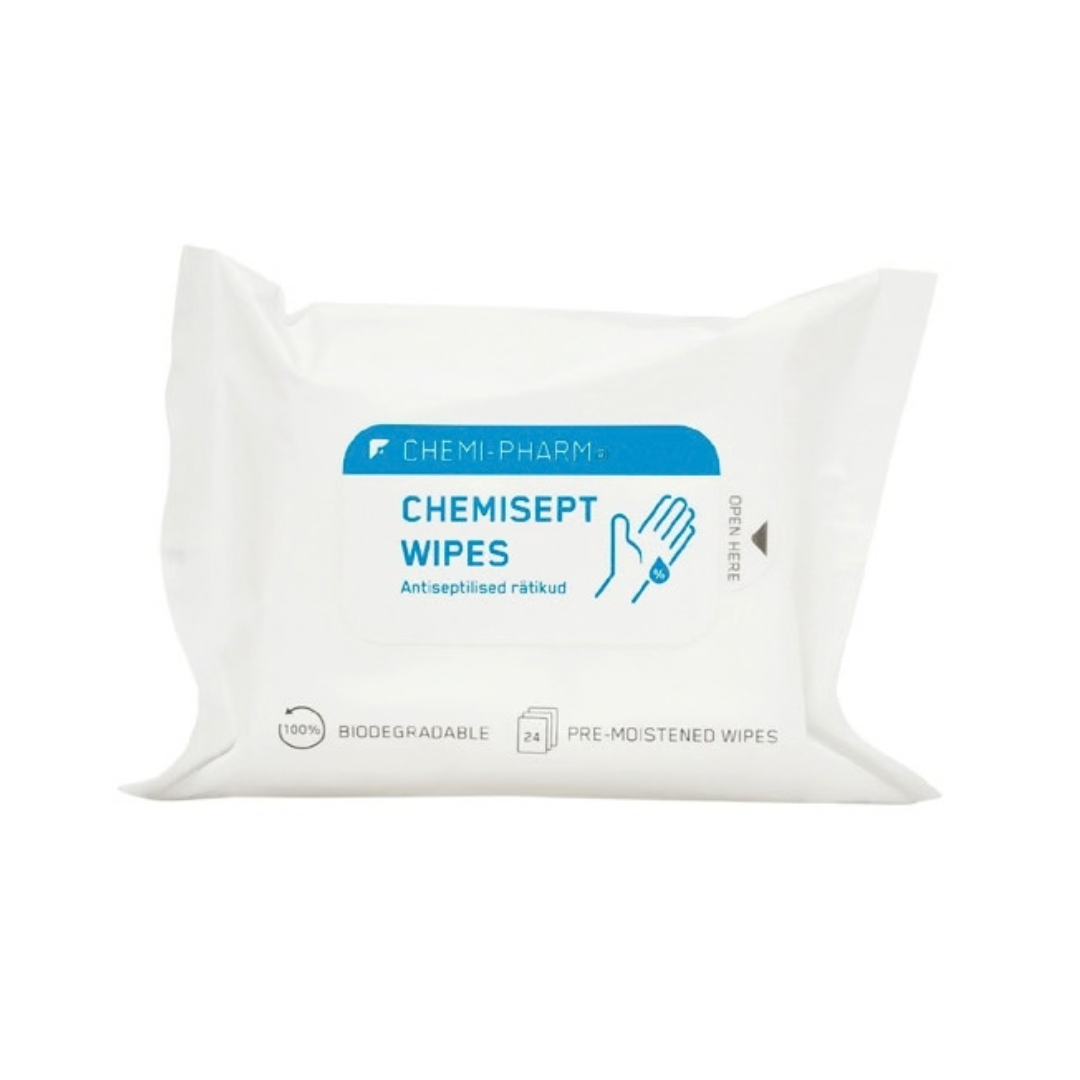 CHEMISEPT WIPES N24 - lingettes désinfectantes pour les mains, 24 pièces.
