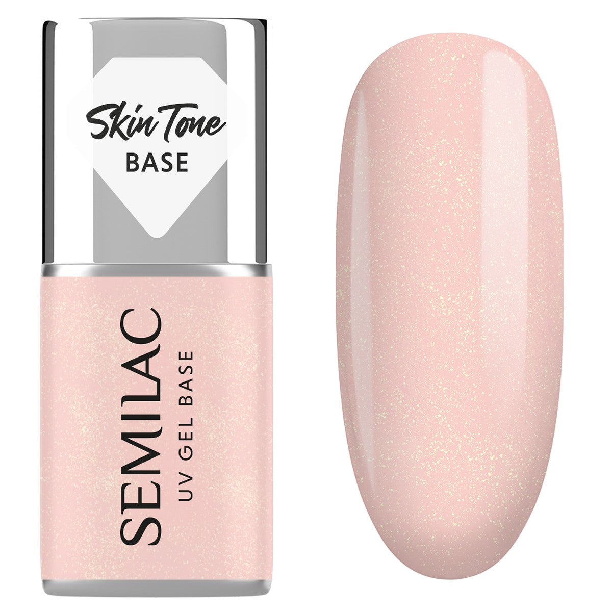 Semilac Base couvrante teint 2 en 1 pailletée, couleur pêche, 7 ml
