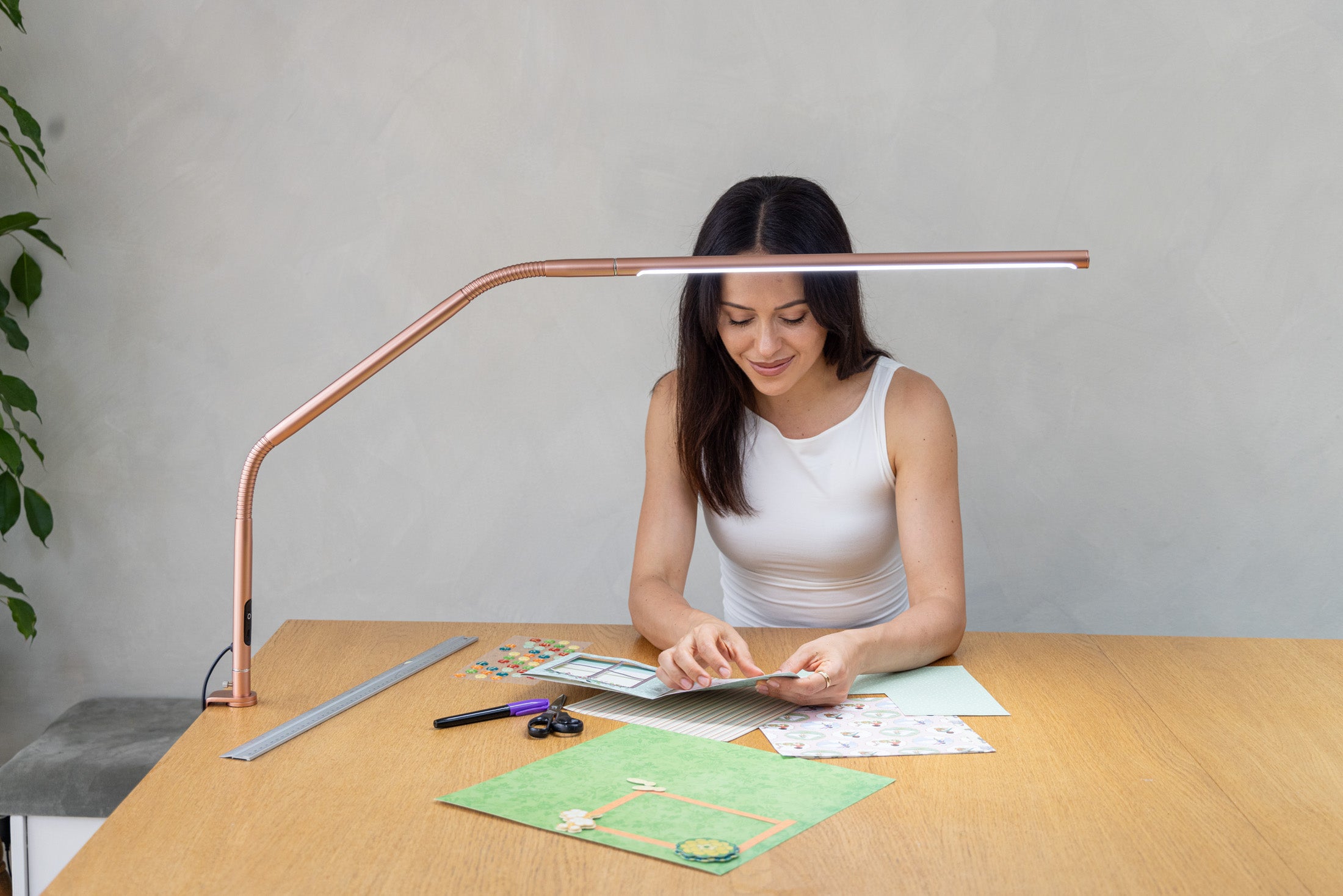 Daylight LED table lamp with bracket [Slimline 4 Rose Gold]