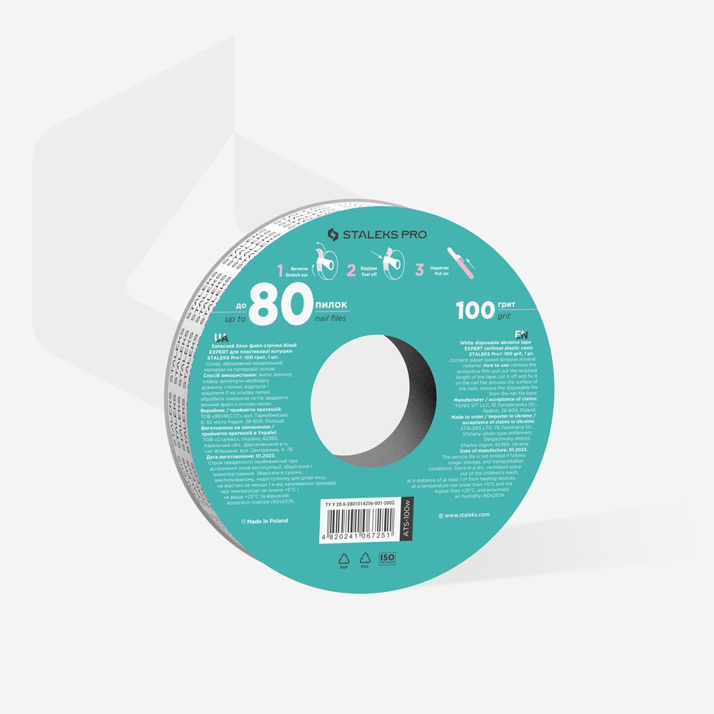 STALEKS Bande de rechange pour ponceuse (virtuelle), blanche ATS-100W / grain 100 / 8 m