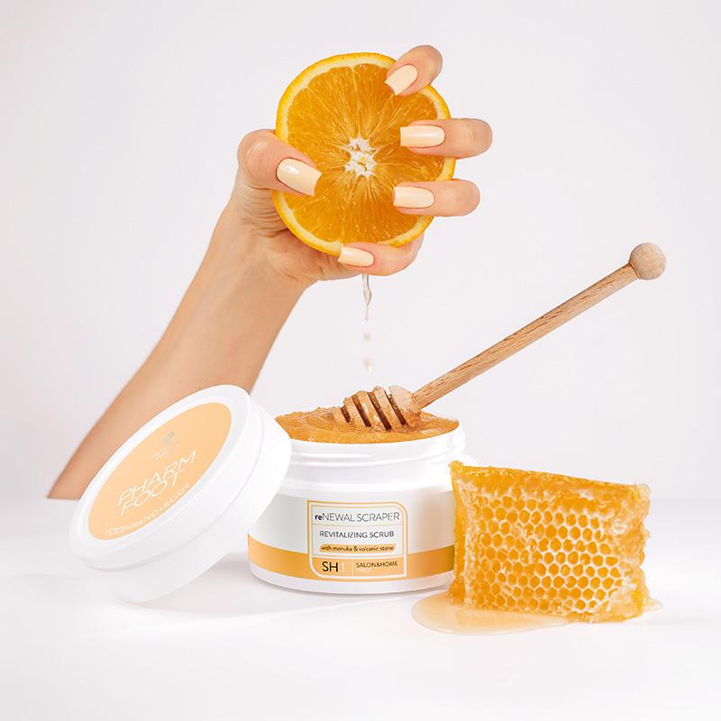 PHARM FOOT Foot Scrub with Manuka Honey and Volcanic Stones, reNEWAL SCRAPER, 200g